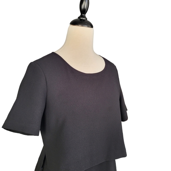 Madewell Folio Tiered Crepe Short Sleeve Hi-Lo Solid Black Mini Dress Size 6 nov - Picture 4 of 14